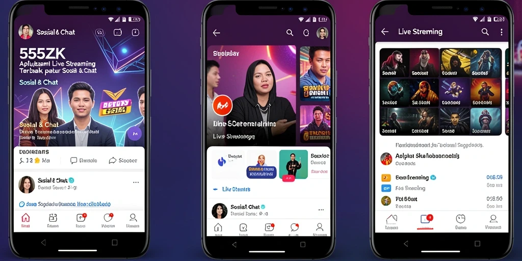 Antarmuka interaktif aplikasi Live Streaming 555ZK yang modern.
