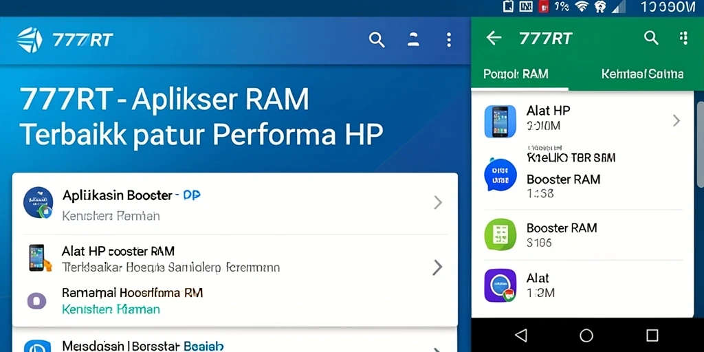 Antarmuka intuitif aplikasi 777RT untuk Booster RAM yang efektif.